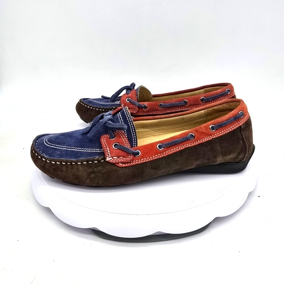 Vaneli Shoe Women's 7 Suede Driving Moccasins Brown Red Blue - Picture 1 of 8